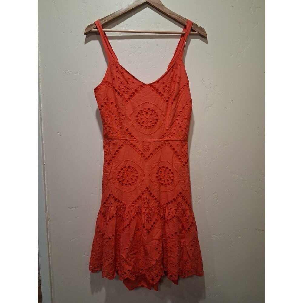 Japna Women's Size L Red Eyelet Lace Tank Lined Summer Dress Tomato Girl Cruise‎